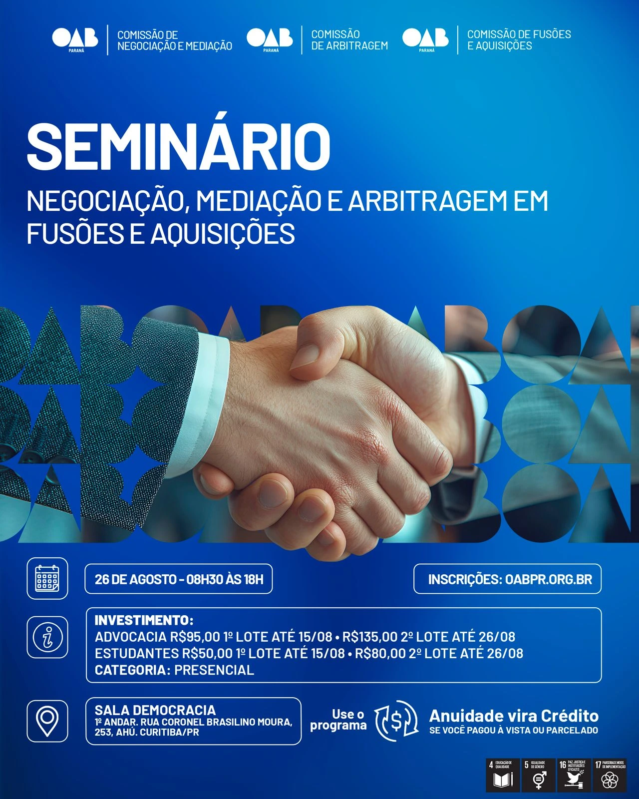 5379 Seminário Negociação, Mediação e Arbitragem nas Disputas em Fusões e Aquisições (PRESENCIAL)